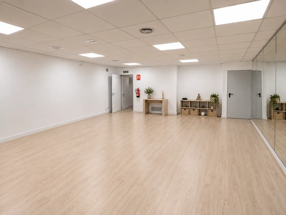 Sala polivalent amb parquet i miralls